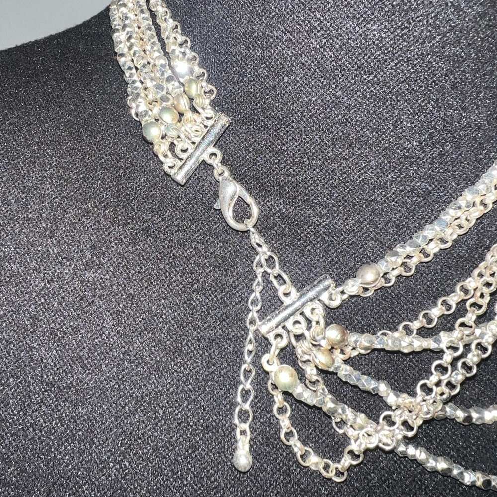 Elegant Silver Layered Necklace Multi-strand Silver Tone - Picture 3 of 5
